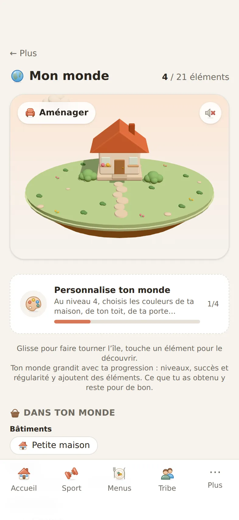 Mon monde dans Novio : une petite île 3D avec une maison